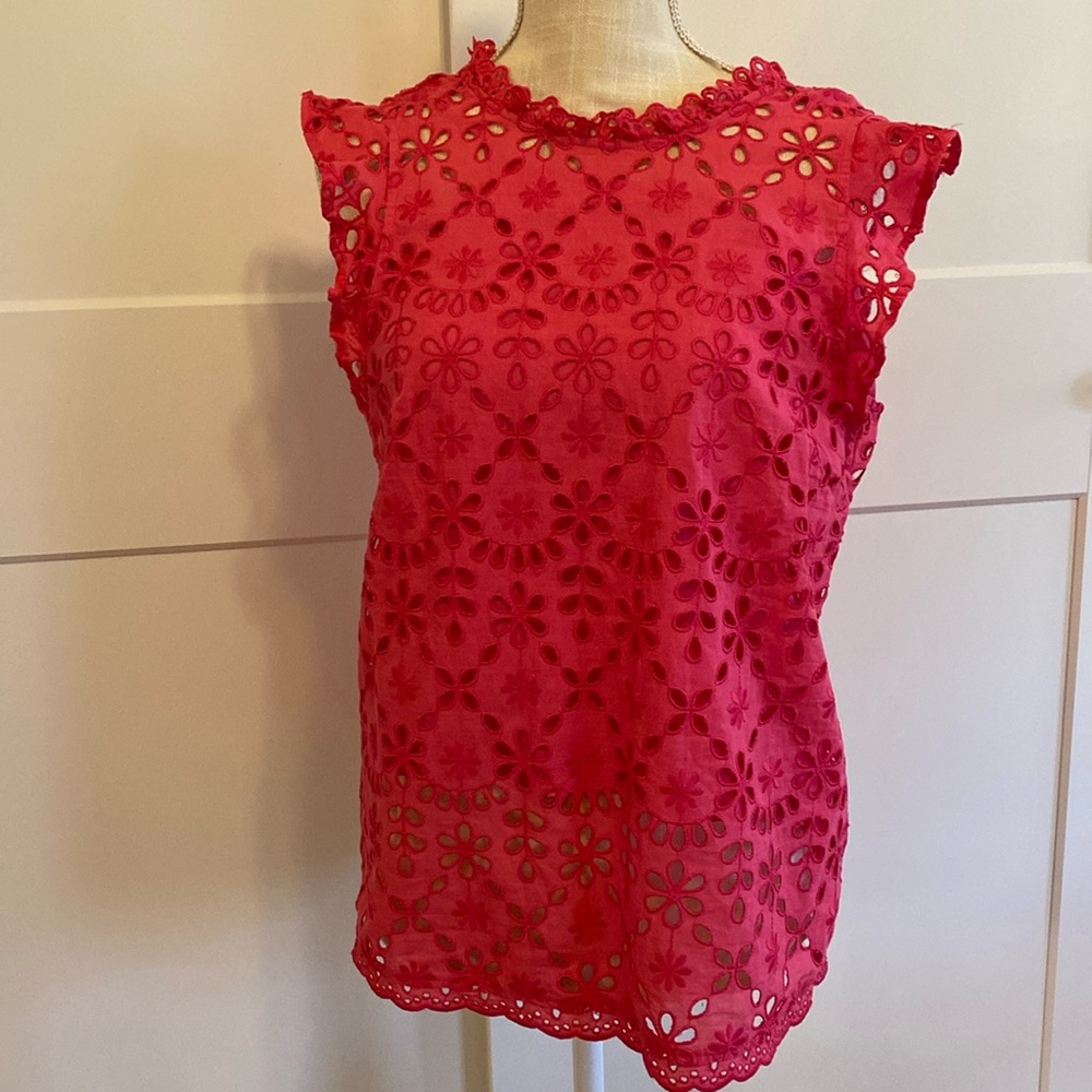 J.Crew Mockneck embroidered eyelet top